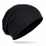 Hatstar Slouch Beanie für Damen & Herren, Schwarz, Jersey Mütze aus Baumwoll-Mix, One Size, atmungsaktiv & bequem, Übergangsmütze, 30°C waschbar