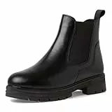 MARCO TOZZI Damen Chelsea Boots aus Leder mit Plateau, Schwarz (Black), 39 EU