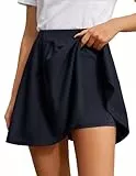 DRESSTELLS Rock mit Hose Damen Karneval Skater Rock mit Short Integriert A-Linie Hohe Taille Minirock Fasching Informell Faltenrock Navy S