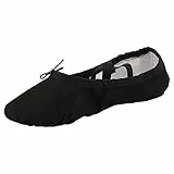 Ballettschuhe Damen Canvas Tanzschuhe Gymnastik Schuhe Geteilte Ledersohle Ballettschläppchen(39, Schwarz)