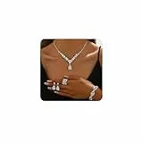XFSRG Damen Schmuck Set Strassstein Ohrringe Halskette Armband Ring Klassisch 4 Stück Frauen Schmuck mit Cubic Hypoallergene Modeschmuck Geschenke