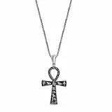 JewelryWe Schmuck Retro Halskette Herren Ägyptische Hieroglyphen Ankh Kreuz Edelstahl Anhänger mit 22 Zoll Kette Weizenkette Silber