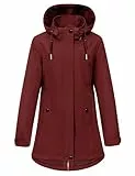 heekpek Übergangsmantel Damen Elegant Mantel Frühling Leichte Jacke Parka Frühlingsjacke Outdoor Windjacke Softshell Übergangsjacke mit Kapuze, Kordelzug für Frühling Herbst(Weinrot, XXL)