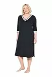 Ulla Popken Damen, Zierkanten, V-Ausschnitt, 3/4-Arm Nachthemd, schwarz, 54/56