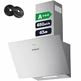 CIARRA CBCS6762A A+++ Kopffreie Schräghaube Dunstabzugshaube 60 cm Umluft 650 m³/h mit CBCF003 Aktivkohlefilter Abluft Abzugshaube Umlufthaube Edelstahl Silber