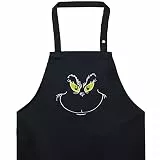 EXPRESS-STICKEREI Schürze für Damen/Männer mit Motiv lustig: Grinch Smiley bestickte Grillschürze verstellbar Kochschürze für Grillfans Küchen-Schürze Herren Latzschürze Geschenk Grillmeister