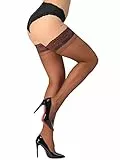 DancMolly Halterlose Strümpfe Damen Sexy, 20 DEN Spitze Nylon Strümpfe mit 17+ Farben Stay Up, Braun 1 Paar M-L
