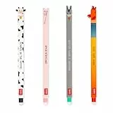 Legami - 4er Set Gel Radiergummi Farm Sweet Farm Stifte, mit hitzeempfindlicher, radierbarer Tinte, schwarz, rosa, grün, rot, radiert ohne Blatt zu verbrauchen, 0,7 mm Spitze