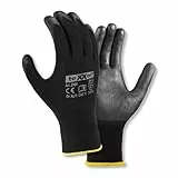 texxor 12 Paar Polyester-Strickhandschuhe 2404, PU beschichtet, Packung, schwarz, 8/M, Strickhandschuhe, Arbeitshandschuhe, Schutzhandschuhe