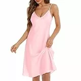 Xuepelit Satin Nachthemd Damen Sexy Unterkleid Negligee Babydoll Nachtwäsche mit Spaghettiträger V Ausschnitt Nachtkleid für Frauen，Rosa M
