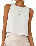 Tanmolo Tank Top Damen Ärmellos Tops Sommer Leinen Tanktops Frauen Leinenbluse Casual Top Elegante Oberteile Weiß, S