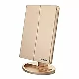 WEILY Schminkspiegel mit Beleuchtung, Kosmetikspiegel mit 1X/2X/3X Vergrößerung, Faltbare Schminkspiegel mit LED-Beleuchtung und Touchscreen, Tischspiegel Unterstützung USB und Batterie (Golden)