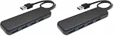 KabelDirekt – 4-Port USB-3.0-Hub (Slim-Design, Plug & Play an PC/Notebook/Mac, 4 A-Buchsen/1 A-Stecker, SuperSpeed/5 Gbit/s, Schwarz) (2er-Pack)
