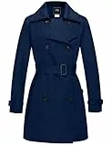 Wantdo Damen Mantel Lang Trenchcoat Frühling Winddicht Übergangsmantel Mantel Elegant Sommer Mäntel Schulterklappen mit Gürtel Slim Fit Jacken Navy 42