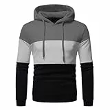Generisch Pullover Hoodie Herren Kapuzenpullover Herren Farbblock Atmungsaktiv Pullover Sort Kordelzug Warmer Male Rundhals Sweatshirt Kapuze Taschen Baumwolle Bequem Fit Hoodie
