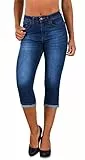ESRA Damen Capri Jeans 3/4 Hose Sommer High Waist Jeans Damen hoher Bund bis Übergröße J745