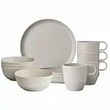 Mepal Frühstücks-Set 12-teilig Silueta Becher (300 ml), Teller (23 cm) und Schalen (750 ml) Outdoor-Geschirr für 4 Personen Spülmaschinen- und mikrowellenfest Kunststoff (PET) Nordic White