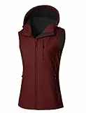 CMTOP Softshell Weste Damen Outdoor Fleece Gefütterter Westen Wasserdichte Winddichte Ärmelloser Jacke Leichte Gilet mit Kapuze, Mehrfach-Tasche für Sports Wandern Laufen(Burgunderrot,M)
