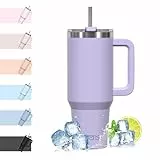 WATERSY 40oz Kaffeebecher to Go Thermobecher Doppelwandiger Edelstahl Vakuum Auslaufsicher Trinkbecher mit Griff und Strohhalm Thermal Tumbler Lila