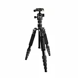 Mantona Light Traveller Reisestativ 131,5 cm schwarz, Kamerastativ aus Aluminium bis 5 kg Traglast, leichtes Fotostativ mit Kugelkopf und Arca-Swiss-Schnellwechselplatte, Tripod und Monopod
