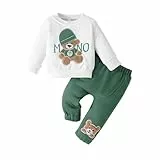 LUVCES Baby Jungen Kleidungsset Langärmelig Buchstabendruck Süßes Bären Sweatshirt Hose Kleinkind Herbst Frühlings Outfits Set Grüner Bär 6-9 Monate