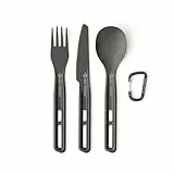 SEA TO SUMMIT - Frontier Ultraleichtes Besteckset - 1 Person, 3-teilig - Camping-Gabel, Löffel & Messer + Karabiner - Leicht - Campinggeschirr aus harteloxiertem Aluminium - Glatt & Mattiert - 26 g