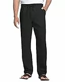 NANAMEEI 3XL Leinenhose Herren Loose Fit Sommer, Premium Leinen-Baumwolle Bundfaltenfrei mit Taschen für Strand Büro Abend, Schwarzer 3XL