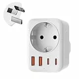 Denlane Adapter Australien, 5 in 1 Reiseadapter Australien mit 1 AC & 2 USB-C & 2 USB-A(3.4A), Adapter China Neuseeland Deutschland Stecker, Adaptor Argentinien Fidschi, Reisestecker Typ I