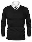 iClosam Pullover Herren Winter Herrenpullover Strick Warm Winterpullover Männer Einfarbig Pulli Schwarz XXL