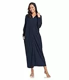 COLORFULLEAF Damen Reißverschluss Bademantel Langarm Kapuze Fleece Bademantel Weich Warm Hausmantel Loungewear mit Taschen(Navy Blau,2XL)
