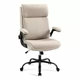 CASTLOVE Ergonomischer Bürostuhl - Schreibtischstuhl mit Rückenlehne - Hochklappbare Armlehne - Hohe Rückenlehne - Höhenverstellbar - Wippfunktion (Bürostuhl Stoff Beige Max. 150 kg)