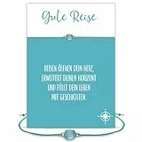 Glücksschmiedin – Reise Geschenk Armband mit Aquamarin & Silberperlen – Glücksbringer mit Spruchkarte – Abschiedsgeschenk für Reisende – Handgefertigt in Deutschland
