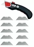 WEDO Safety Cutter Premium – Sicherheitsmesser mit automatischem Klingenrückzug, Metallgriff & Gummieinsatz, ergonomisch für Rechts- & Linkshänder (Cutter + 10 Trapez Ersatzklingen)
