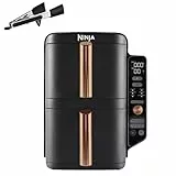 Ninja Double Stack XL Heißluftfritteuse, 2 vertikale Schubladen, 4 Kochstufen, 2 Einschübe, platzsparendes Design, 9,5 L Fassungsvermögen, 6 Funktionen, 8 Portionen, Zange, Schwarz/Kupfer SL400EUCP