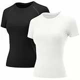 Rapbin Basic Shirt Damen 2er Pack Sport T-Shirts Gym Oberteil Damen Yoga Rundhals Leicht Atmungsaktiv Sportshirt Workout Running Funktionsshirt Sommer Fitness Laufshirt 2er Pack S