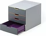 Durable Schubladenbox A4 (Varicolor) 4 Fächer, mit Etiketten zur Beschriftung, mehrfarbig, 760427