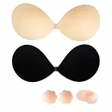 Klebe BH Push-Up, BH-Rückenfrei Trägerloser, Klebe Große Brust Push-Up, Trägerloser Sticky Bra, Ohne Träger Unsichtbarer, Invisible Bra 2Stück mit 4Pcs Nippelpads-B