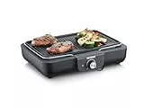 SEVERIN Tischgrill mit Grillplatte, für drinnen und draußen, Alu-Druckgussplatte, Elektrogrill mit schnellem Grill-Start, einstellbar bis zu 230°C, 2.200 W, schwarz, PG 8556