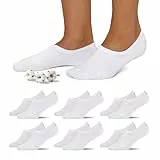 Snocks Füßlinge für Damen und Herren aus Bio-Baumwolle 6 Paar - Rutschfeste und unsichtbare Sneakersocken - Kurze Socken Gr. 39-42 - Farbe Weiß