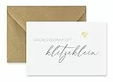 Merz Designkarten 1 Premium Grußkarte zur Geburt- 10,5x14,8cm - Klappkarte mit braunen Naturumschlag edles Designerpapier Baby Junge, Mädchen, Glückwunsch, Weiß Gold