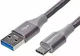 Amazon Basics USB-C-auf-USB-A 3.1 Gen 1 Schnellladekabel, geflochtenes Nylonkabel, 5 Gbit/s High-Speed für Apple iPhone 16/15, iPad, Samsung Galaxy, Tablets, Laptops, 1.8 m, Dunkelgrau