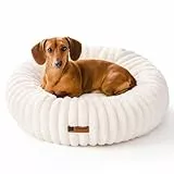 MEWOOFUN Hundebett Mittelgroße Hunde Waschbares, Donut Hundebett mit Rutschfester Unterseite, Hundebetten Großes Katzenbett Flauschig Beruhigendes Anti-Angst, weiß 64x64cm