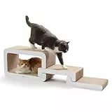 PetRhein DREI-in-eins Kratzmöbel Set XXL für Katzen - Ausziehbare Kratzpappe 116 cm mit Katzenbett und Spieltunnel, Recycelter Karton, Beidseitig Nutzbar