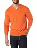 Amazon Essentials Herren V-Ausschnitt Pullover aus Baumwolle, Normale Passform, Orange, L