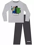 Minecraft Jungen Steve und Creeper Schlafanzug, Grau, 152 (Herstellergröße: 11 - 12 Jahre)