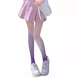 Blaue Strumpfhose 20 Den Strumpfhosen für Damen, Damenstrumpfhosen mit Farbverlauf und Kontrastfarbe, hohe Elastizität, dünn, weich, atmungsaktiv, rutschfest, Strumpfhalter Strapse (Purple, One Size)