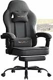 WOLTU Gaming Stuhl Stoff mit Bequemlichkeit Federunterlage, Kühl im Sommer, Gamer Chair Sessel Hohe Belastbarkeit ergonomischer mit Kopfkissen, Lendenkissen, Fußstütze, Tech-Stoff, Grau