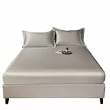 LUKYWANG Bettlaken Aus Eisseide Bettdecke, atmungsaktive Eisseide, weiche Bettdecke und Tagesdecke, Tagesdeckenset, Seidenkissenbezug und Laken aus Satin Satin Spannbettlaken(Gray,90x200x25cm)