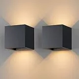 Klighten 2 Stück LED Wandleuchten Innen/Außen 12W Aussenlampe Auf und ab Einstellbarer Lichtstrahl, 3000K Warmweiß Außenwandleuchte IP65 für Wohnzimmer Schlafzimmer Balkon, Anthrazit