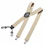 DonDon Hosenträger Herren extra stark beige 3,5 cm Hosenträger Herren breit in Y-Form lang - Starke Clips passend für Anzug Jeans Chinos Vintage Rockabilly Suspenders